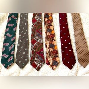 Six Designer Ties Various Shades of Maroon Tan Plum Burgundy & Olive Green Tie
